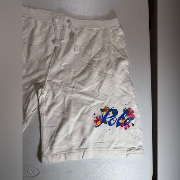 New Polo Ralph Lauren Men’s White Fleece Sweat Shorts Floral Logo Sz L NWOT - Picture 6 of 7